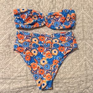 Kulani Kinis Havana Heat Floral Strapless Bikini Top & High-Waisted Bottoms S/M